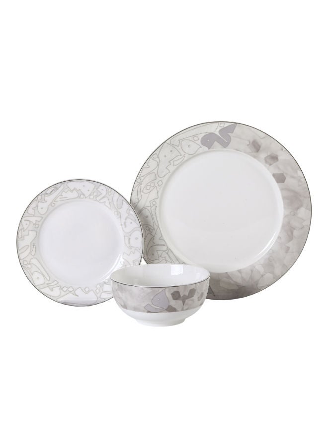 Trust 18-Piece Porcelain Dinner Set Grey/Silver, 6pcs Dinner Plate 10.5 inch, 6pcs Side Plate 7.5 inch, 6pcs Bowl 5.5 inch - Image 1