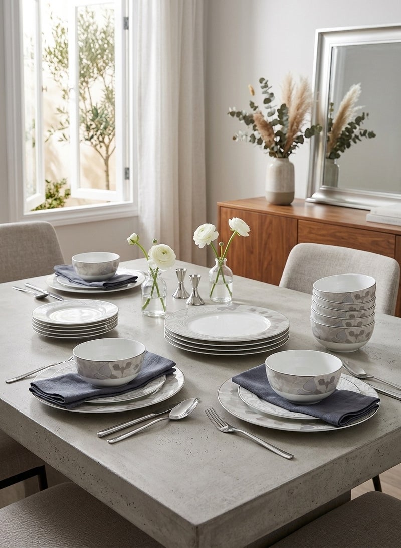 Trust 18-Piece Porcelain Dinner Set Grey/Silver, 6pcs Dinner Plate 10.5 inch, 6pcs Side Plate 7.5 inch, 6pcs Bowl 5.5 inch - Image 3