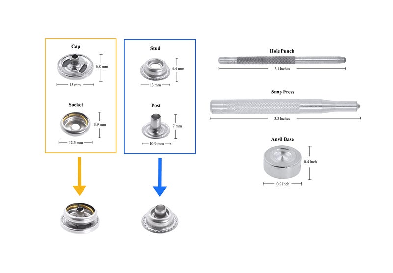 Mandala Crafts Stainless Steel Snap Fastener Button Kit with Tools for Leather Marine Boat Canvas Jeans Size 24 25 Sets 15mm - Image 3