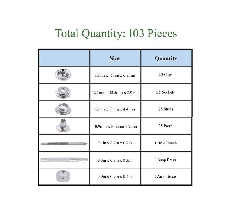 Mandala Crafts Stainless Steel Snap Fastener Button Kit with Tools for Leather Marine Boat Canvas Jeans Size 24 25 Sets 15mm - Image 5