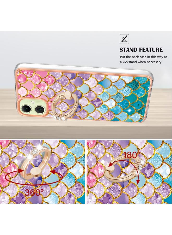 S-TOP Case For Samsung Galaxy A06 4G Electroplating Pattern IMD TPU Shockproof Case with Rhinestone Ring Holder - Image 3
