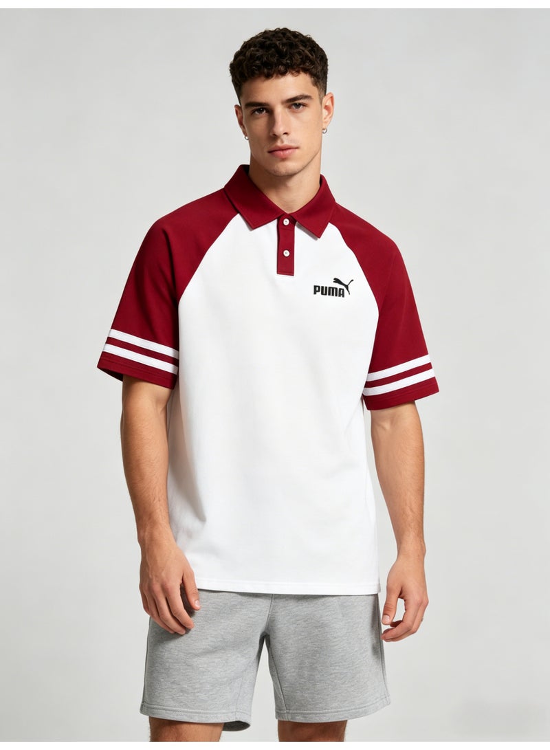 بوما PUMA Men’s Raglan Sleeve Polo Shirt, White with Red Contrast - Image 2
