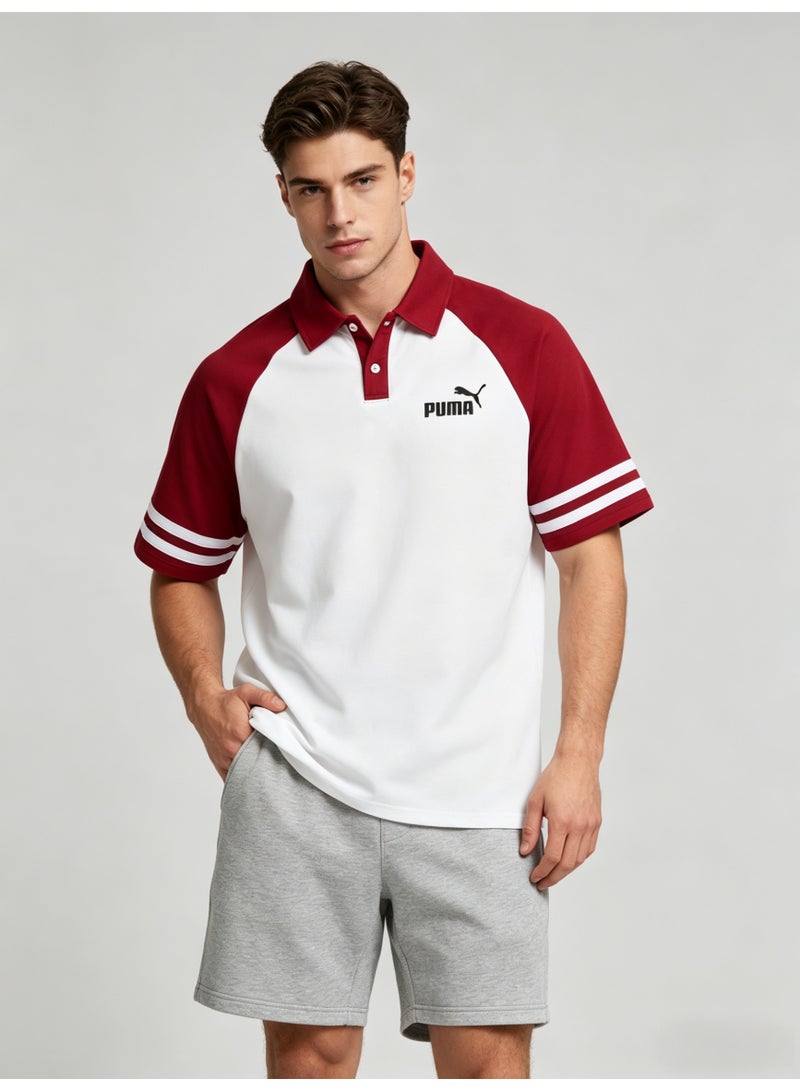 بوما PUMA Men’s Raglan Sleeve Polo Shirt, White with Red Contrast - Image 5