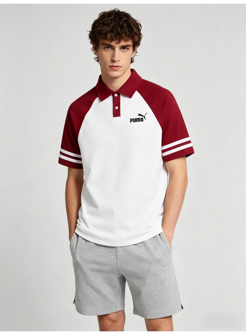 بوما PUMA Men’s Raglan Sleeve Polo Shirt, White with Red Contrast - Image 1