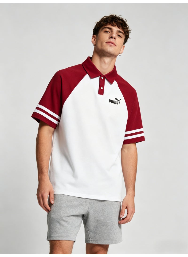 بوما PUMA Men’s Raglan Sleeve Polo Shirt, White with Red Contrast - Image 3