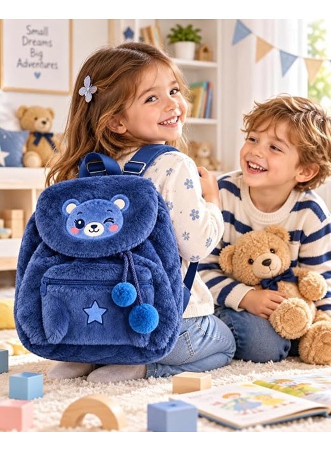 First Choice Kids Fluffy Bear Backpack, Soft Plush Toddler School Bag, Lightweight and Comfortable Rucksack with Adjustable Straps for Daily Use - Navy Blue - Image 5