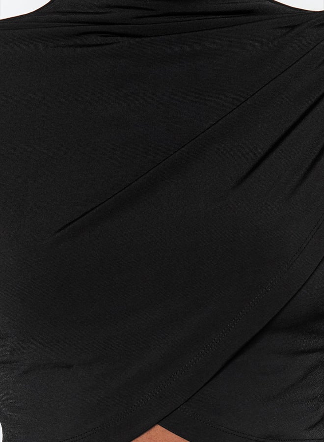 trendyol Black High Collar Draped Crop Blouse TWOAW24BZ00164 - Image 4