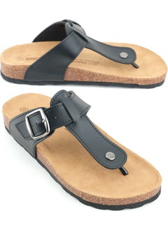 Gezer Women's Summer Flip Flops Faux Leather Cork Sole Single Buckle Adjustable Comfortable Sole Daily Slippers  - Image 1