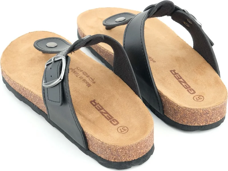 Gezer Women's Summer Flip Flops Faux Leather Cork Sole Single Buckle Adjustable Comfortable Sole Daily Slippers