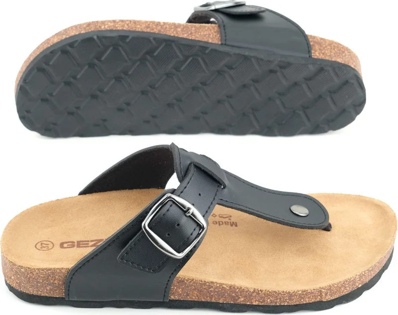 Gezer Women's Summer Flip Flops Faux Leather Cork Sole Single Buckle Adjustable Comfortable Sole Daily Slippers