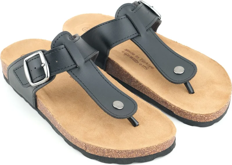 Gezer Women's Summer Flip Flops Faux Leather Cork Sole Single Buckle Adjustable Comfortable Sole Daily Slippers