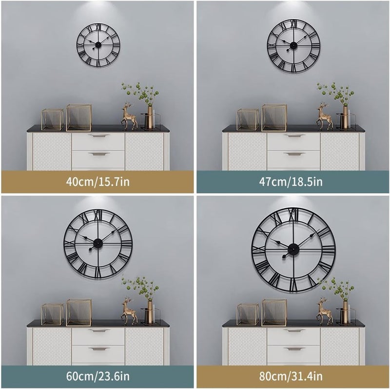 LEIKE Large Modern Metal Wall Clocks Rustic Round Nearly Silent Little Ticking Battery Operated Roman Numerals Clock for Living Room/Bedroom/Kitchen Wall Decor-(Black, 47cm) - Image 2