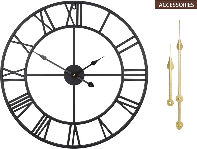 LEIKE Large Modern Metal Wall Clocks Rustic Round Nearly Silent Little Ticking Battery Operated Roman Numerals Clock for Living Room/Bedroom/Kitchen Wall Decor-(Black, 47cm) - Image 5
