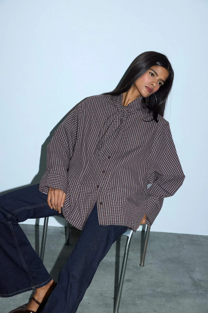 ديفاكتو Oversize Fit Plaid Poplin Shirt