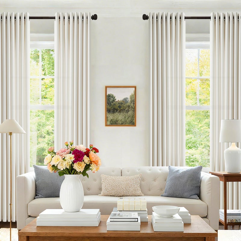 DUKIYO Grommet 80 Inch Cream Curtains for Living Room 2 Panel Sets Grommet Ivory Off White Simple Boho Farmhouse Decor Burlap Textured Semi Sheer Linen Drapes for Bedroom Window Drapery 80 Inches Long - Image 2