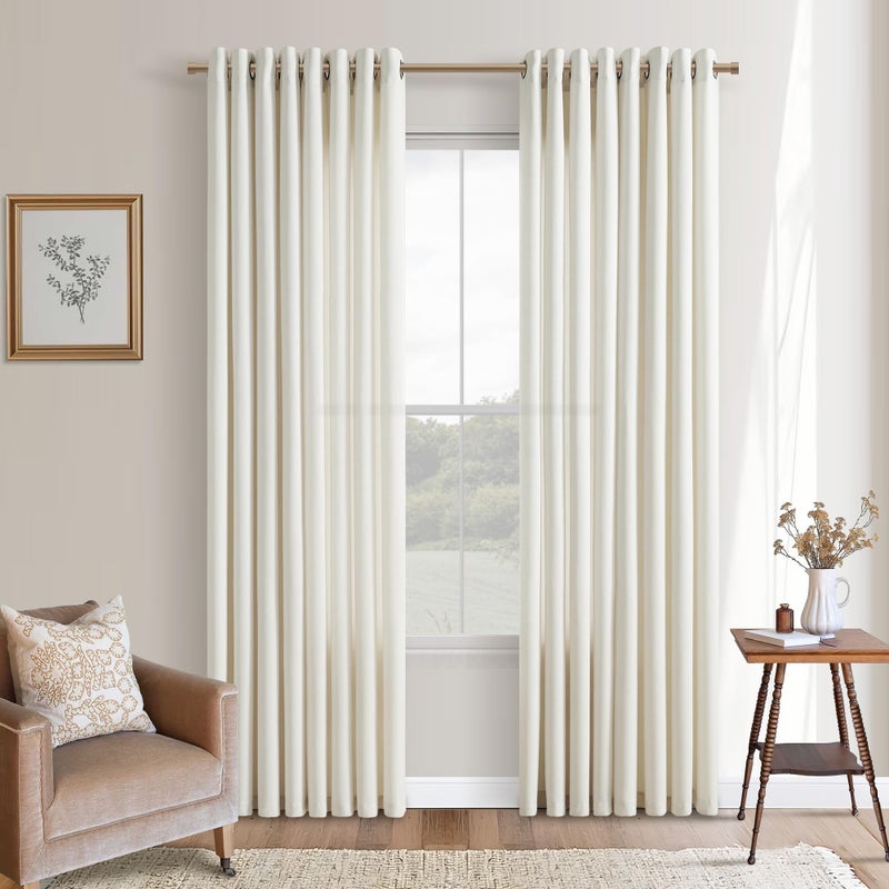 DUKIYO Grommet 80 Inch Cream Curtains for Living Room 2 Panel Sets Grommet Ivory Off White Simple Boho Farmhouse Decor Burlap Textured Semi Sheer Linen Drapes for Bedroom Window Drapery 80 Inches Long - Image 1