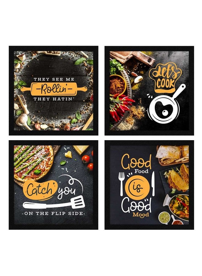 ArtX Kitchen Food Quotes Motivational Funny Wall Art Frames, Framed Posters, 20 X 20 inches, 10.0 X 10.0 inches Each, Multicolor, Synthetic Wood, Set of 4 (AXJ00104-SPI) - Image 1