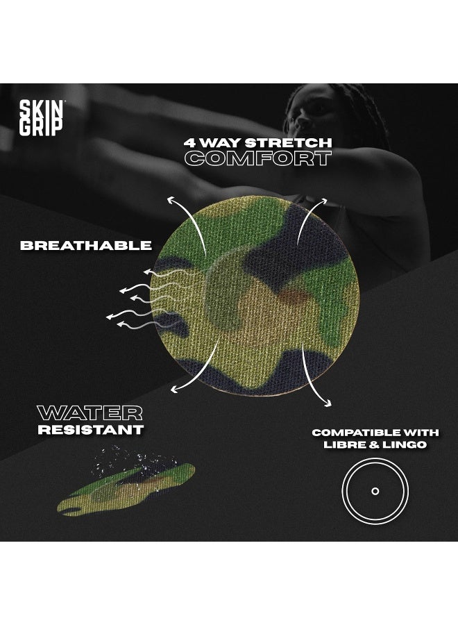 Skin Grip Adhesive Patches for Freestyle Libre 2 – Waterproof & Sweatproof for 10-14 Days, Pre-Cut Adhesive Tape, Continuous Glucose Monitor Sensor Cover – 20 Pack, Camo - Image 2