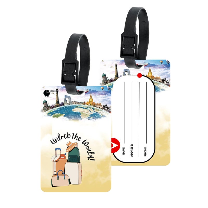 (Set of 10) Synthetic Luggage Tags with Black Strap Loop | Durable, Waterproof, Anti-Break Travel ID Tags for Suitcases, Backpacks, School & Office Bags (Model No.14)