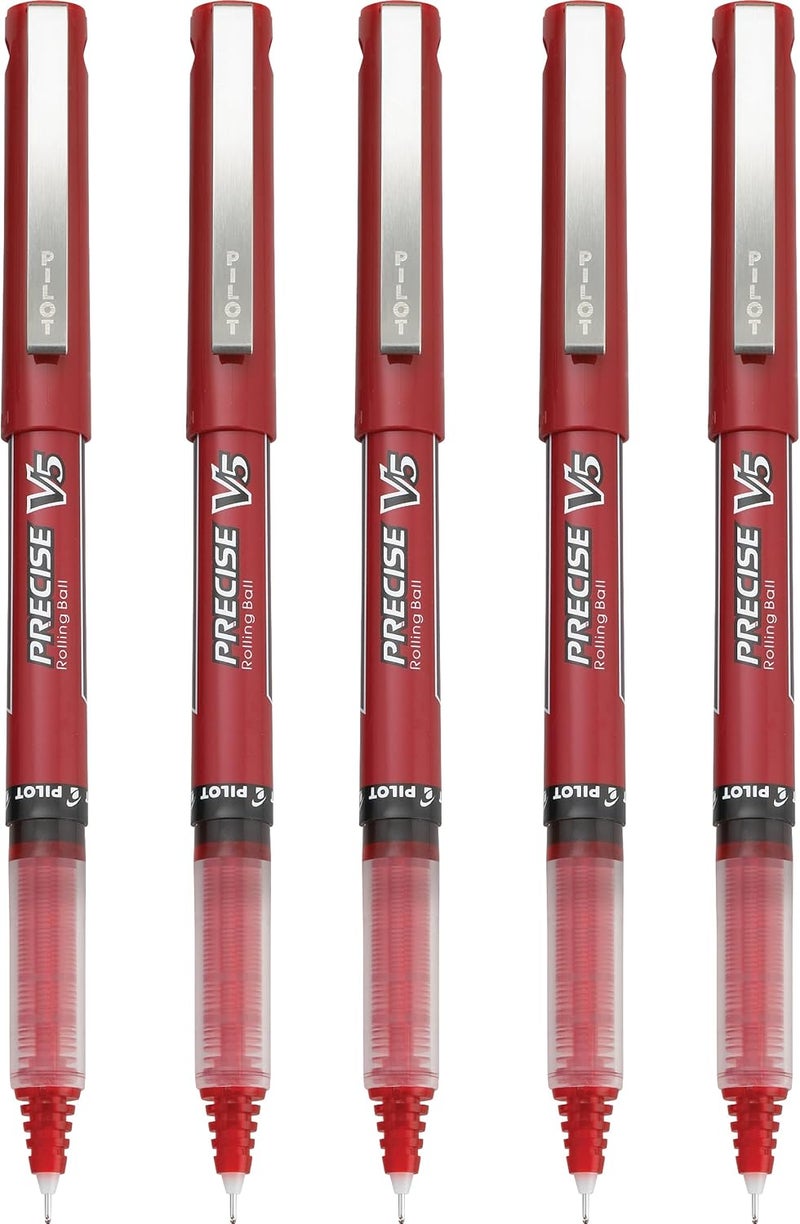 PILOT Precise V5 Rollerball Pens, Extra Fine Point 0.5 mm Red Pens, Pack of 5 - Ideal for School, Journaling & Office Writing - Image 2