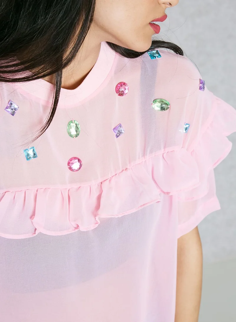 Lazy Oaf Ruffled Detail Top