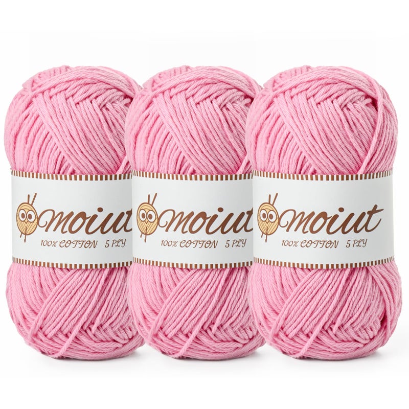 OMoiut 3 Pack Cotton Yarn for Crocheting, Baby Yarn for Crocheting Soft, 393yds / 5.29oz Fluffy Amigurumi Crochet Yarn, 5 Ply 100% Milk Cotton Yarn for Puzzleã€Socksã€Clothes(3 Deep Pink) - Image 1