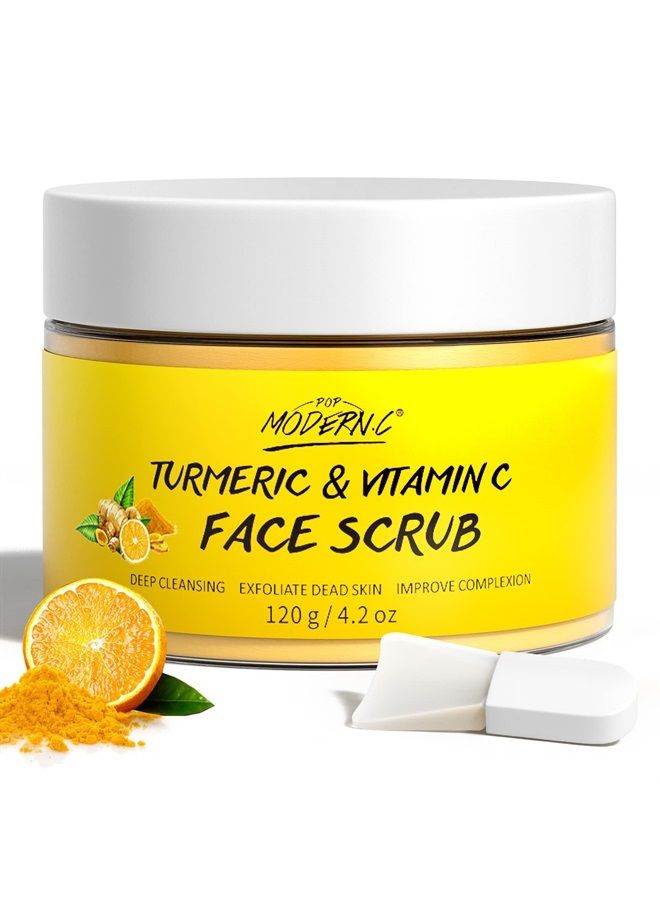 POP MODERN.C Vitamin C and Turmeric Face Scrub Cream Organics Microdermabrasion Facial Scrub Exfoliating Clears Blackheads Improve Dark Spot Acne with Strawberry Extract Exfoliator  - Image 1