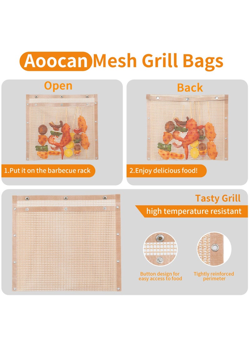 BBQ Mesh Grill Bags High Temperature Resistant Grid Barbecue Bag Reusable Grilling Pouches for Charcoal Gas Electric Grills Set Is A Must-Have All Event 2 Pack Brown - Image 5