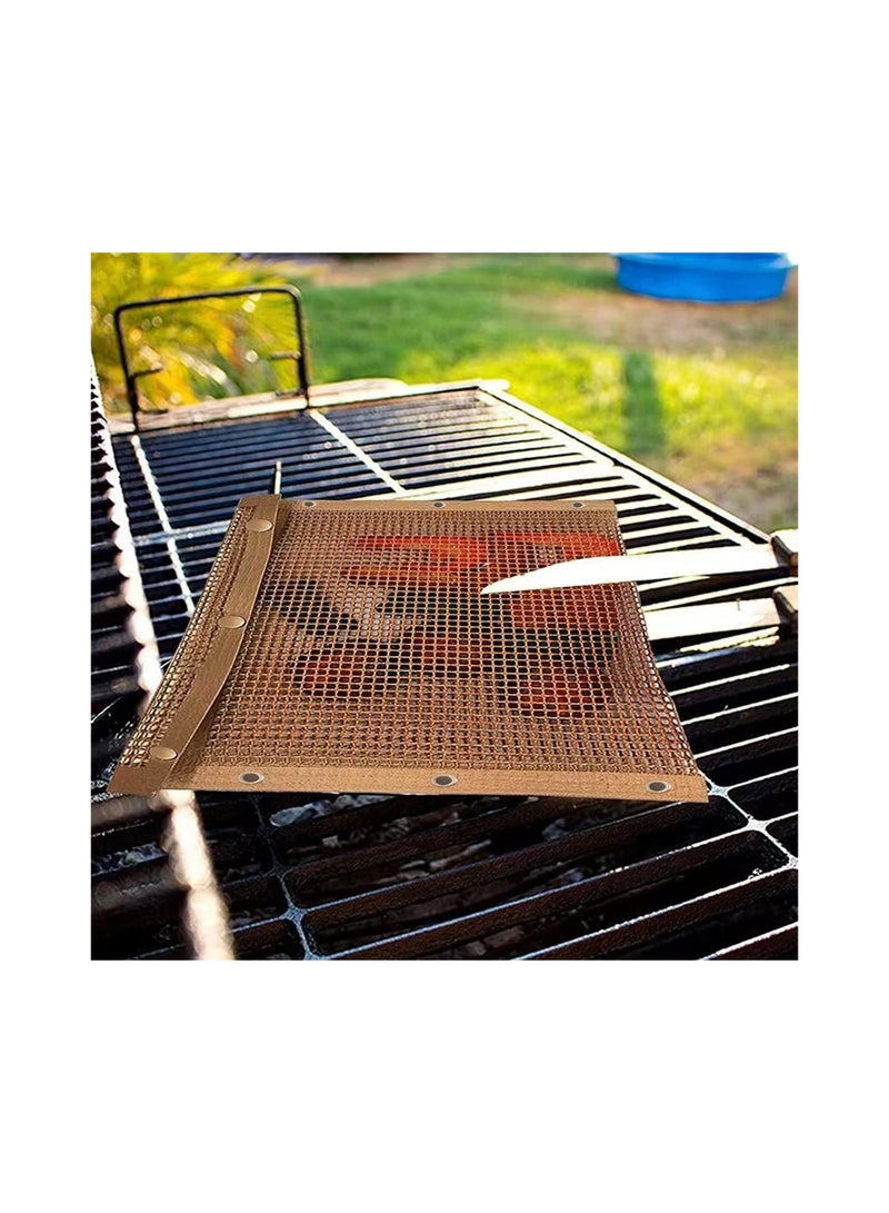 BBQ Mesh Grill Bags High Temperature Resistant Grid Barbecue Bag Reusable Grilling Pouches for Charcoal Gas Electric Grills Set Is A Must-Have All Event 2 Pack Brown - Image 3