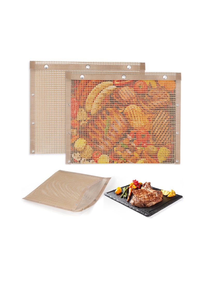 BBQ Mesh Grill Bags High Temperature Resistant Grid Barbecue Bag Reusable Grilling Pouches for Charcoal Gas Electric Grills Set Is A Must-Have All Event 2 Pack Brown - Image 1