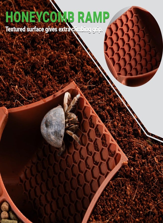 HERPDEN Hermit Crab Habitat Shelter with Dual Food Bowls, 2-in-1 Cave Shelter & Feeding Dish, Textured Climbing Ramp & Viewing Window, Hermit Crab Accessories for Habitat & Tank Setup (Brown) - Image 4