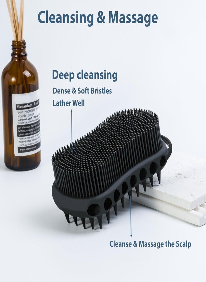 MtBoi Double-Sided Exfoliating Silicone Body Scrubber, 2-in-1 Bath Scrubber, Shampoo Brush, Silicone Loofah for All Skin Types, Shower Body Scrubber, Easy to Clean, Lather Well (Black) - Image 3