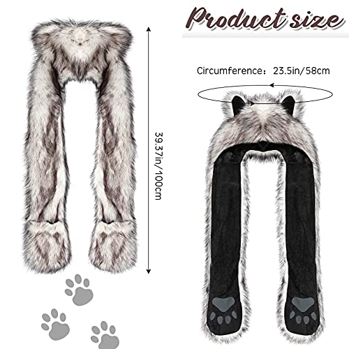 SATINIOR Faux Animal Hoods Headwear Furry Hat Mittens Gloves Scarf Paws Ears Furry Winter Animal Accessories - Image 2