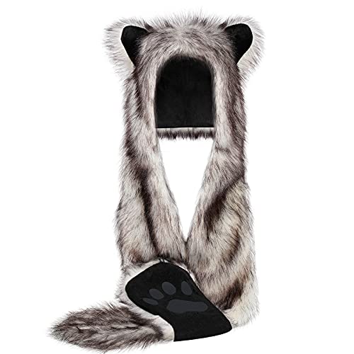 SATINIOR Faux Animal Hoods Headwear Furry Hat Mittens Gloves Scarf Paws Ears Furry Winter Animal Accessories - Image 1