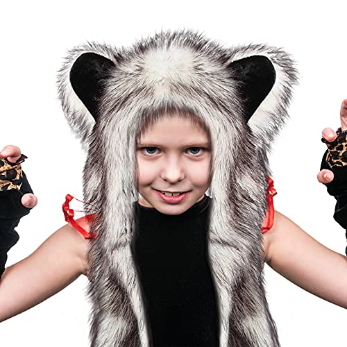SATINIOR Faux Animal Hoods Headwear Furry Hat Mittens Gloves Scarf Paws Ears Furry Winter Animal Accessories - Image 5