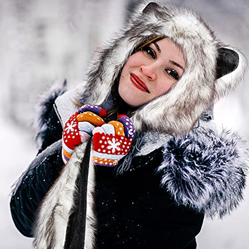 SATINIOR Faux Animal Hoods Headwear Furry Hat Mittens Gloves Scarf Paws Ears Furry Winter Animal Accessories - Image 4