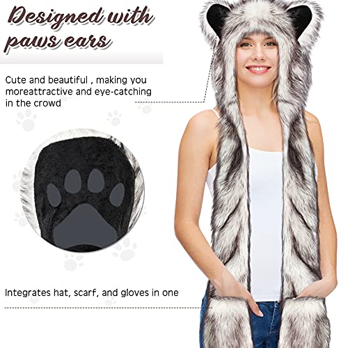 SATINIOR Faux Animal Hoods Headwear Furry Hat Mittens Gloves Scarf Paws Ears Furry Winter Animal Accessories - Image 3