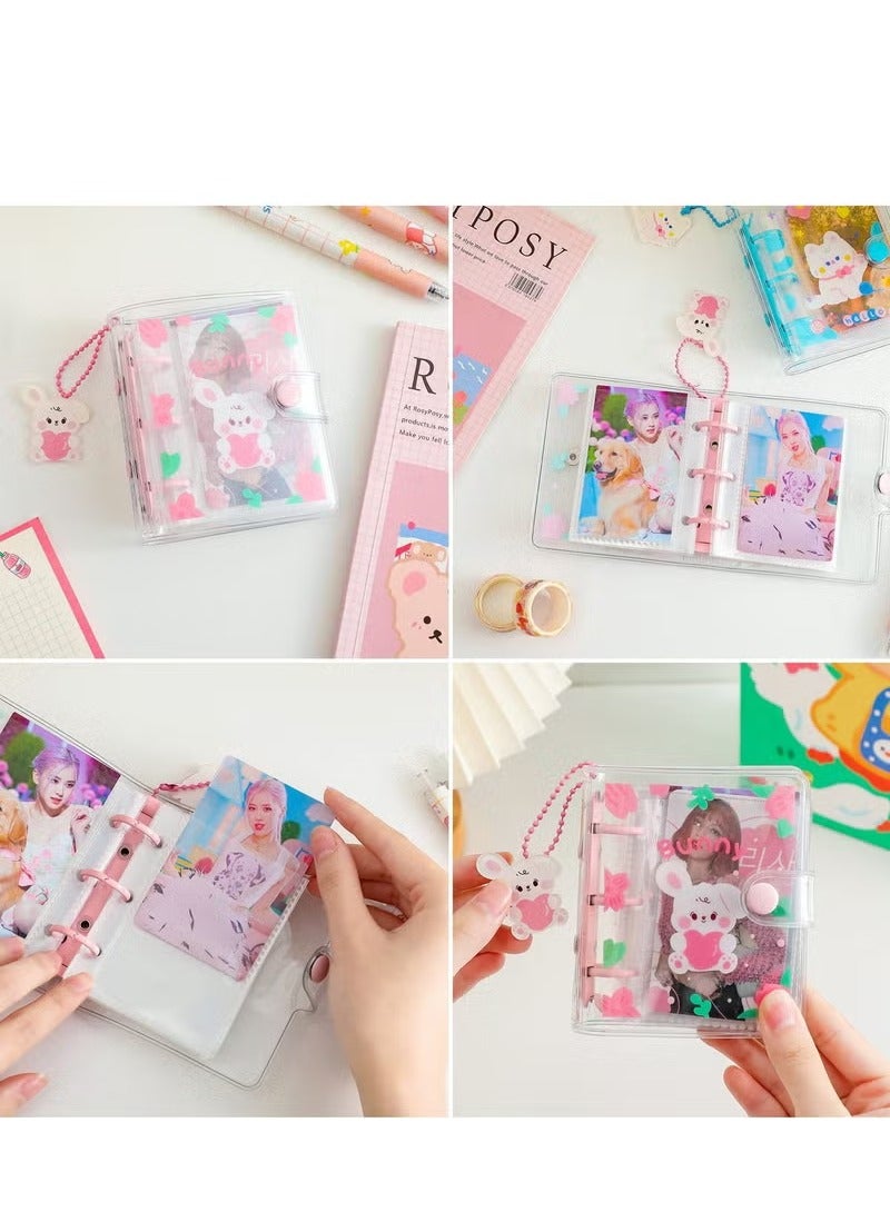 Generic 20 Sheets 40 Pockets 3 Inch Mini Photo Album in Loose Leaf Refillable Transparent Photocard Binder Kpop Photocard Holder Book with Cute Pendant for Picture Cards Storage Pink Rabbit  - Image 5