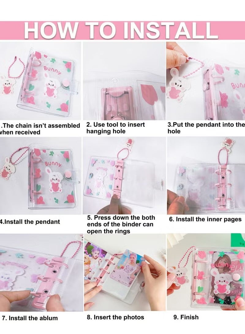 Generic 20 Sheets 40 Pockets 3 Inch Mini Photo Album in Loose Leaf Refillable Transparent Photocard Binder Kpop Photocard Holder Book with Cute Pendant for Picture Cards Storage Pink Rabbit  - Image 2