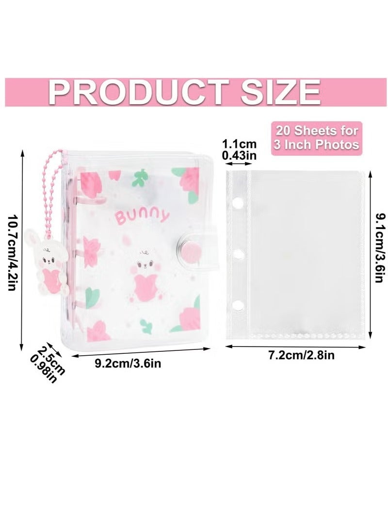 Generic 20 Sheets 40 Pockets 3 Inch Mini Photo Album in Loose Leaf Refillable Transparent Photocard Binder Kpop Photocard Holder Book with Cute Pendant for Picture Cards Storage Pink Rabbit  - Image 4