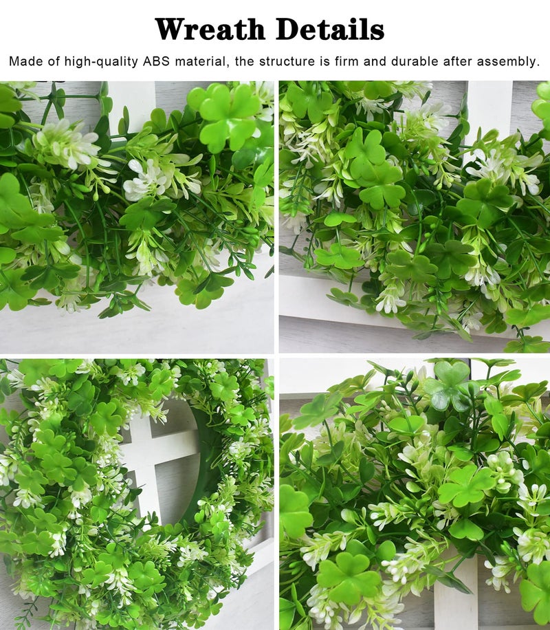 Vintend 17.8" St Patricks Day Shamrock Wreath for Front Door, Saint Patricks Day Artificial Wreath Decoration, Irish Clover Spring Summer Greenery Wreath for Wall Window Indoor Outdoor Porch Home Gift Decor - Image 3