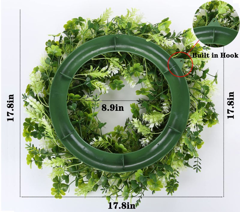 Vintend 17.8" St Patricks Day Shamrock Wreath for Front Door, Saint Patricks Day Artificial Wreath Decoration, Irish Clover Spring Summer Greenery Wreath for Wall Window Indoor Outdoor Porch Home Gift Decor - Image 2