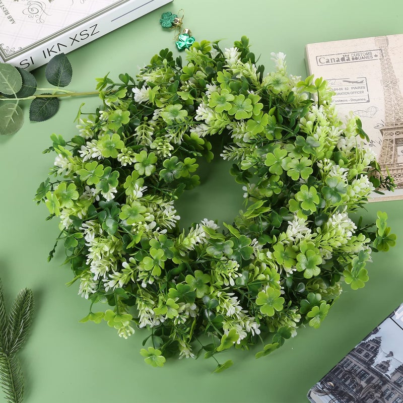 Vintend 17.8" St Patricks Day Shamrock Wreath for Front Door, Saint Patricks Day Artificial Wreath Decoration, Irish Clover Spring Summer Greenery Wreath for Wall Window Indoor Outdoor Porch Home Gift Decor - Image 5