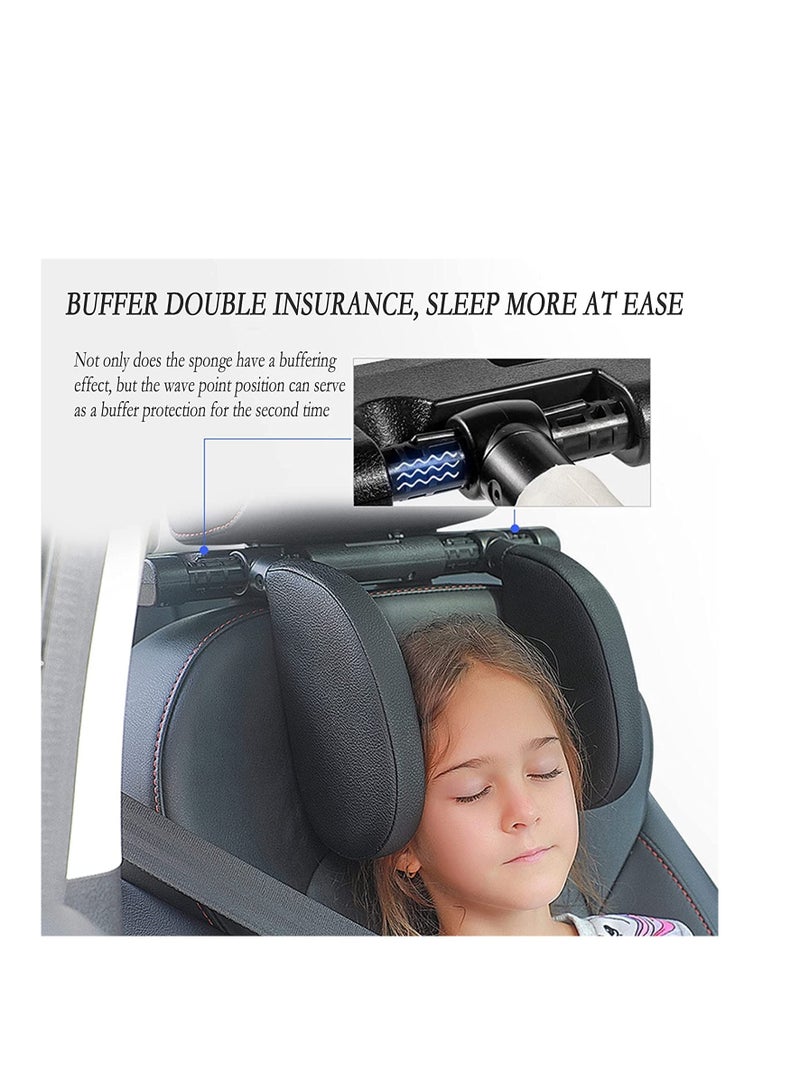 SYOSI Car Seat Headrest Pillow Adjustable Neck Support Car Seat Lateral Headrest Elastic Leather Car Headrest Cushion Suitable Car Travel with Telescopic Bar and Slidable Clips for Kids and Adults black - Image 2