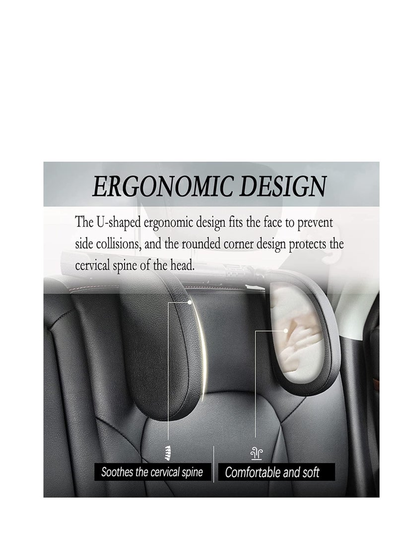 SYOSI Car Seat Headrest Pillow Adjustable Neck Support Car Seat Lateral Headrest Elastic Leather Car Headrest Cushion Suitable Car Travel with Telescopic Bar and Slidable Clips for Kids and Adults black - Image 4