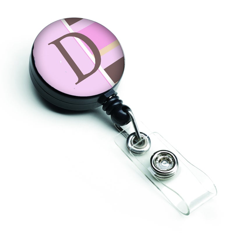 ""Caroline's Treasures Letter D Initial Monogram  Pink Stripes Retractable Badge Reel  Multicolor (CJ1005-DBR)""
