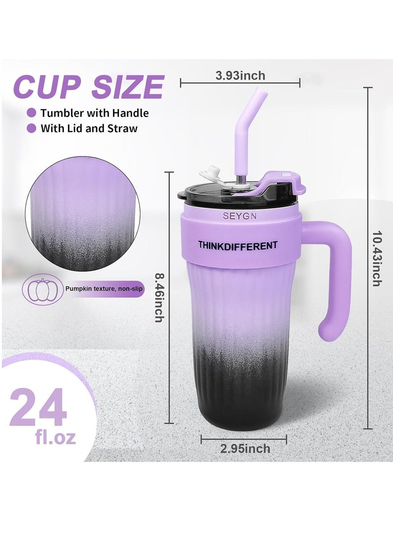 Stainless Steel Tumbler Hot and Cold with Handle and Lid with Straw, Double Insulated Cup 100% Leak Proof Coffee Travel Mug Flask for Gym & Travelling Gradient Purple 860 ML - Image 1