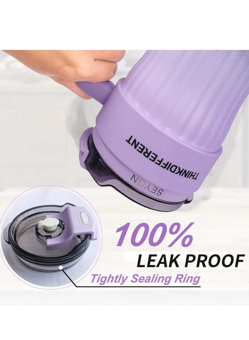 Stainless Steel Tumbler Hot and Cold with Handle and Lid with Straw, Double Insulated Cup 100% Leak Proof Coffee Travel Mug Flask for Gym & Travelling Gradient Purple 860 ML - Image 3