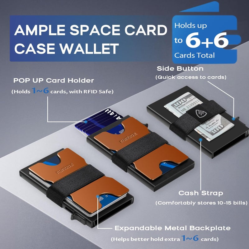 RUNBOX Slim Card Holder Wallet for Men, Minimalist RFID Blocking Wallet with Pop-Up Function, Ultra-Thin Design, Metal Business Card Cases holds 6+6 Cards, Gifts for Men, Men's Accessories - Image 2