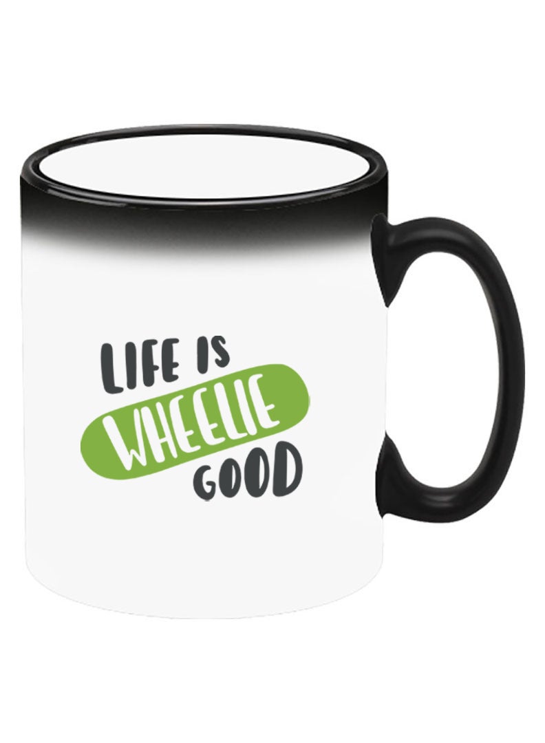 Theodor Color Changing Heat Sensitive Ceramic Mug, Image Revealed When HOT Liquid is Added! Life is wheelie good black - Image 2